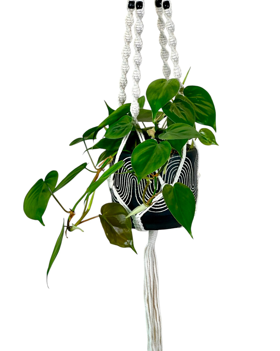 Macramé avec perles noires – Pour pots Ø9 à Ø17 cm – Longueur 100 cm