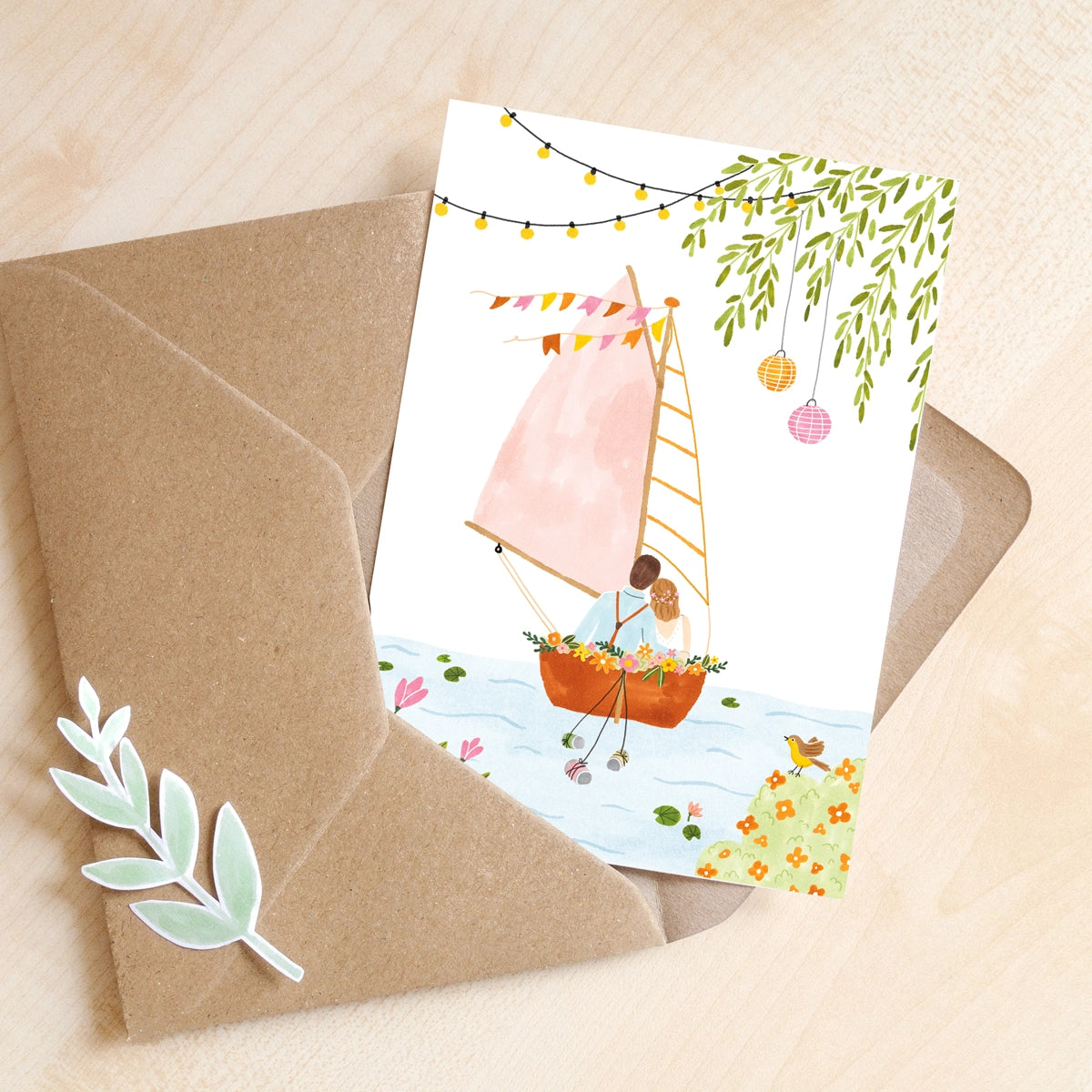 Carte de vœux ''Mariage en bateau''