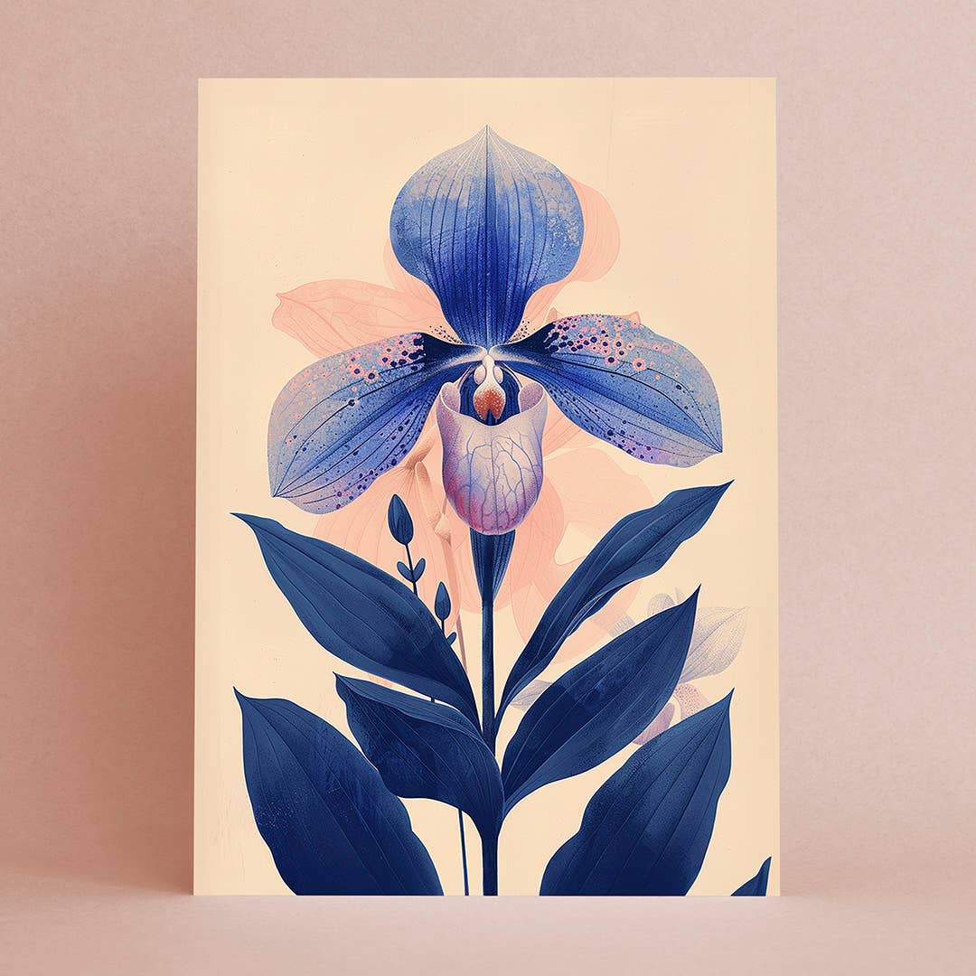 Carte de vœux Linogravure ''Orchidée Sabot de Vénus''