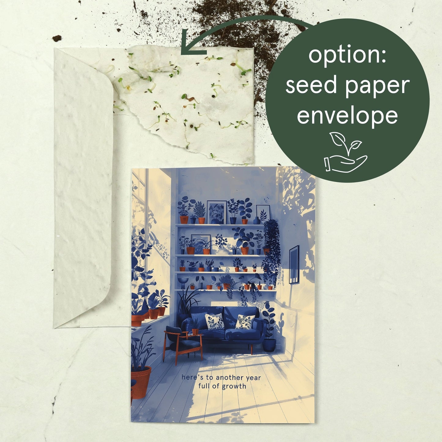 Carte de vœux Linogravure ''Another year full of growth'' Avec enveloppe ensemencé