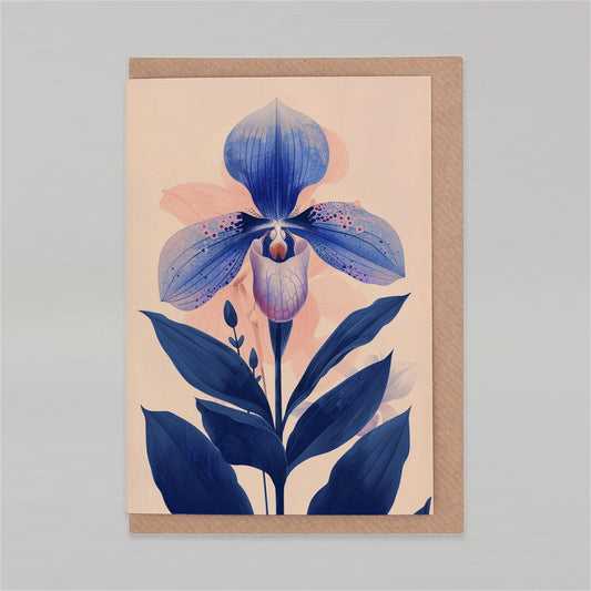 Carte de vœux Linogravure ''Orchidée Sabot de Vénus''