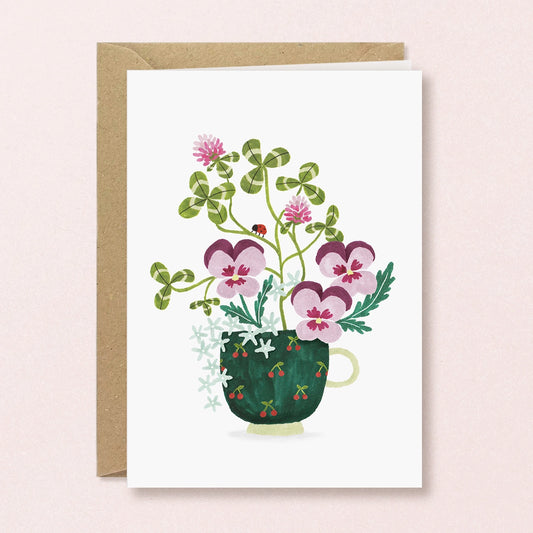 Carte de vœux ''Tasse de violettes''