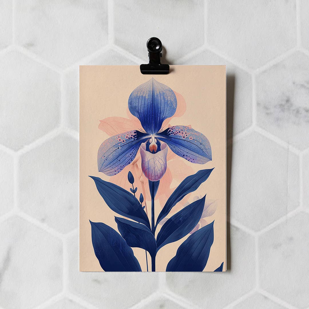 Carte de vœux Linogravure ''Orchidée Sabot de Vénus''