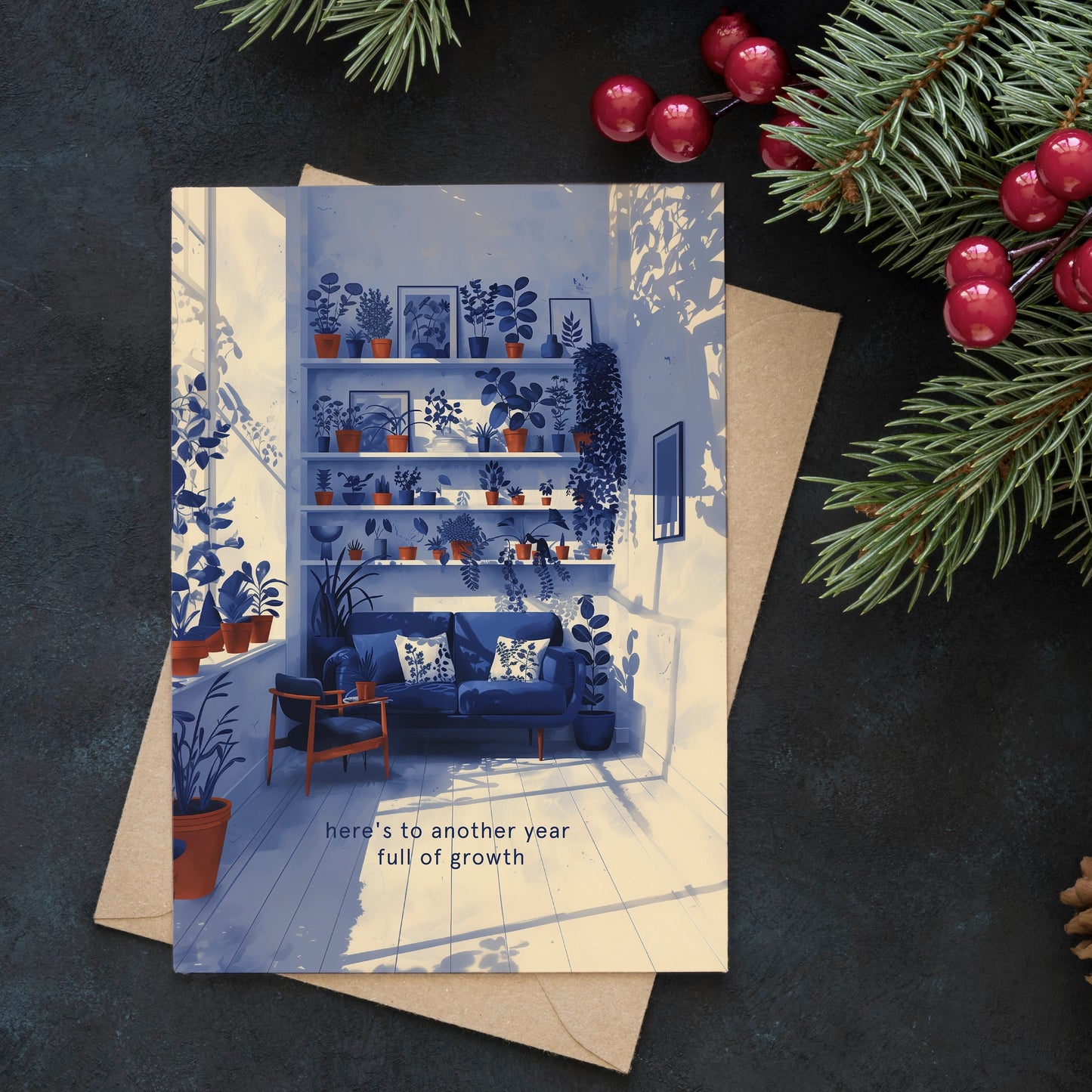 Carte de vœux Linogravure ''Another year full of growth'' Avec enveloppe ensemencé