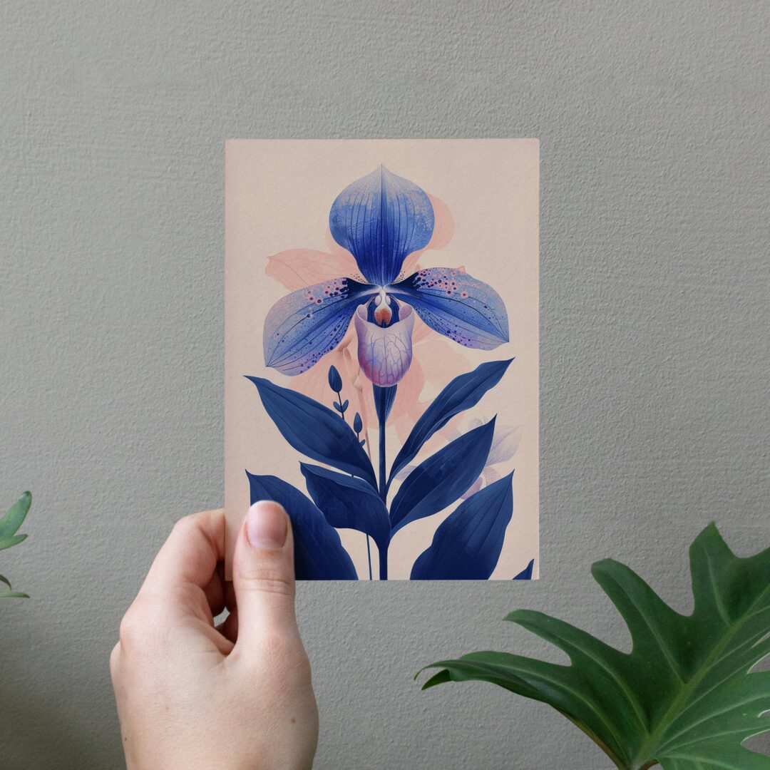Carte de vœux Linogravure ''Orchidée Sabot de Vénus''