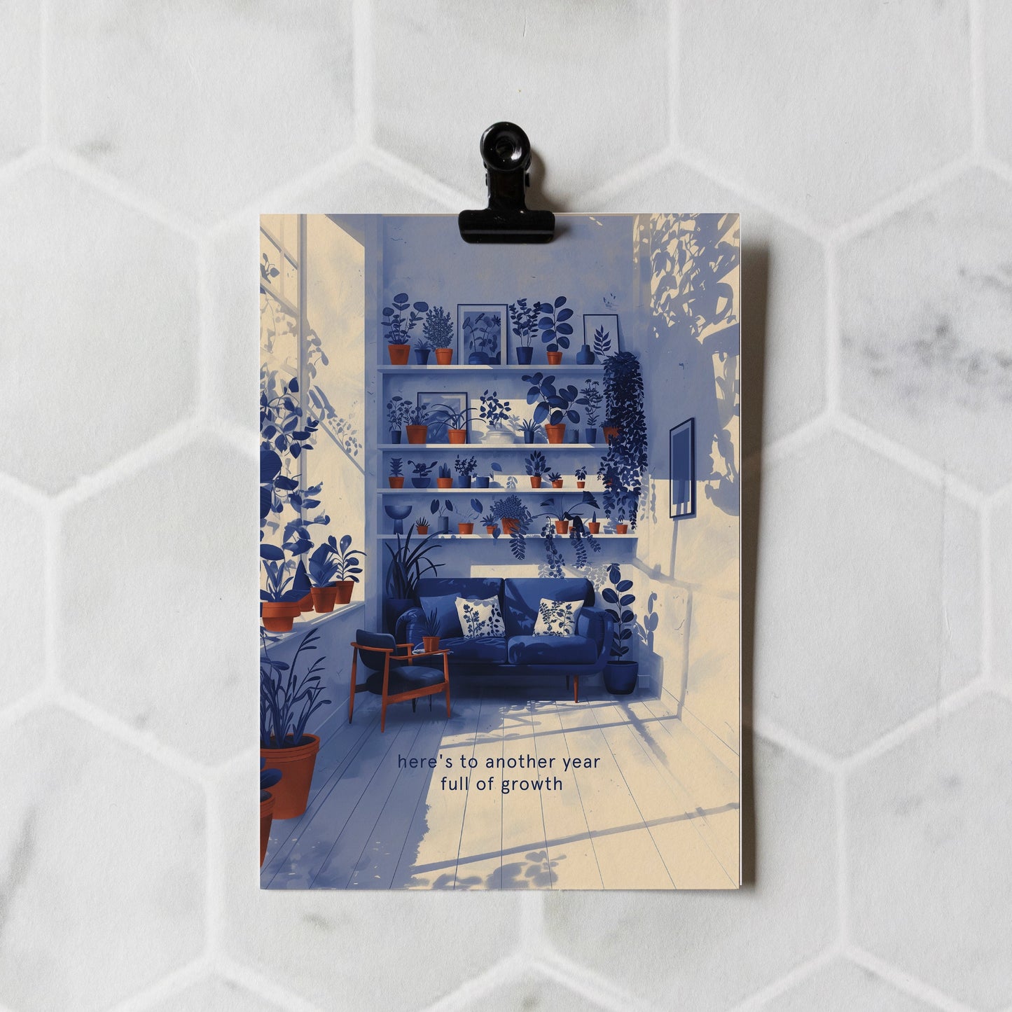 Carte de vœux Linogravure ''Another year full of growth'' Avec enveloppe ensemencé